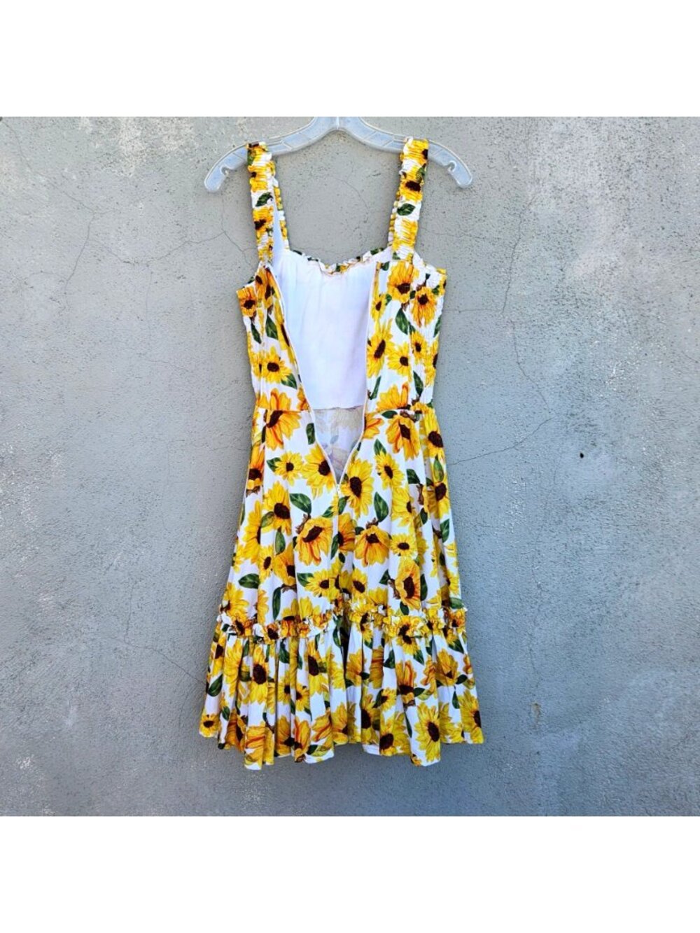 Vintage 90s French Sunflower Print Cotton Sundress Size M - Picture 9 of 16